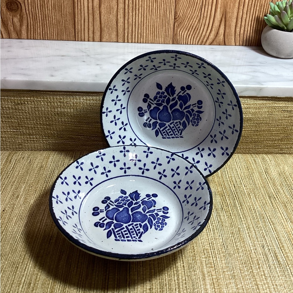 Stonehenge Midwinter Country Blue Fruit Basket 6.5” Bowls set of 2